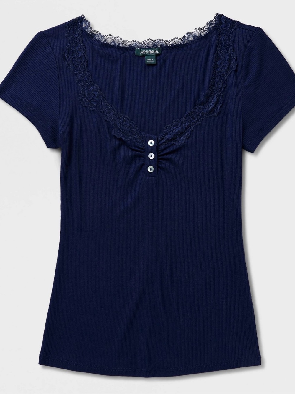 wild fable Navy Lace-Trim Short Sleeve Henley